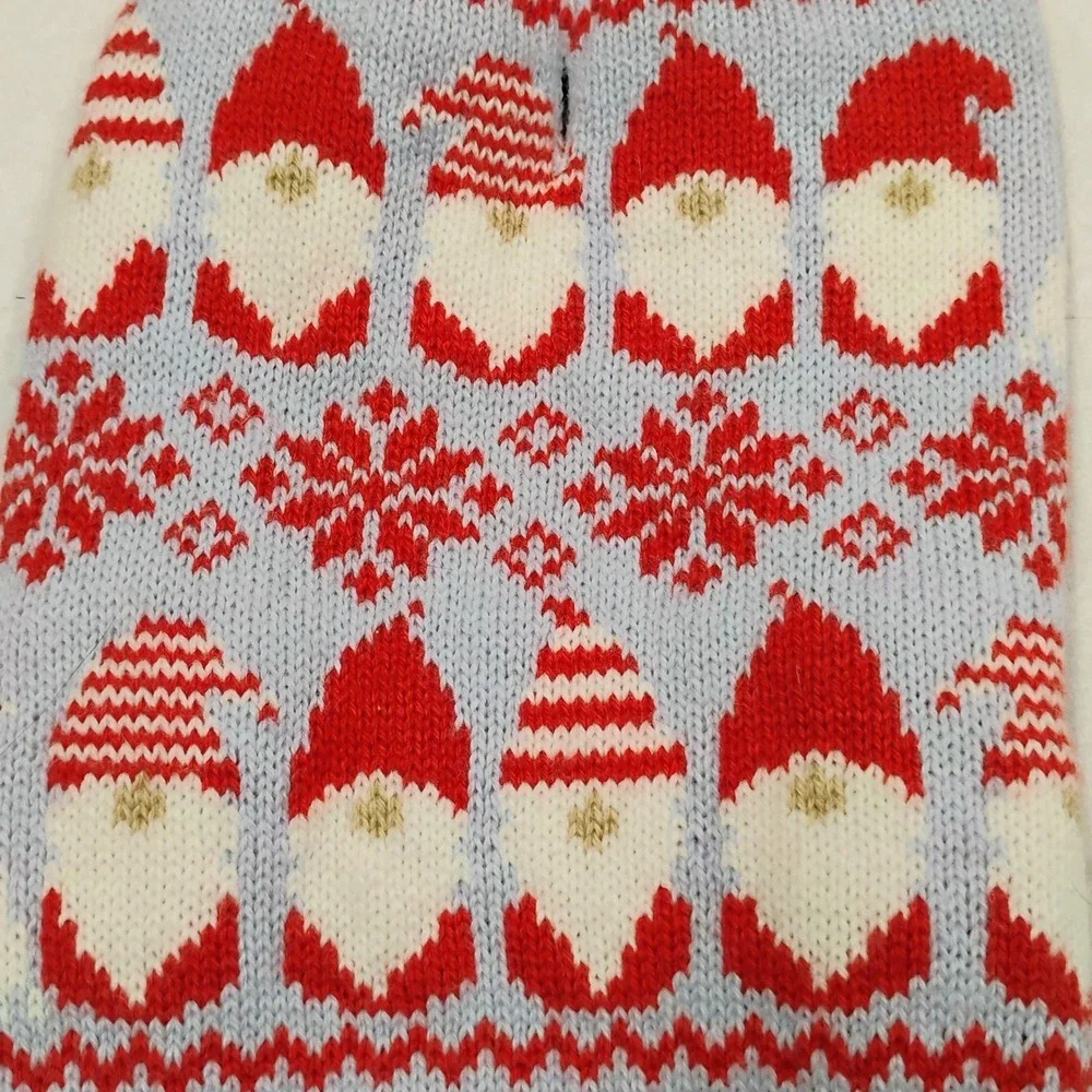 Light Blue Red Gnome Snowflake Dog Pet Sweater‎ Knit Holiday Christmas